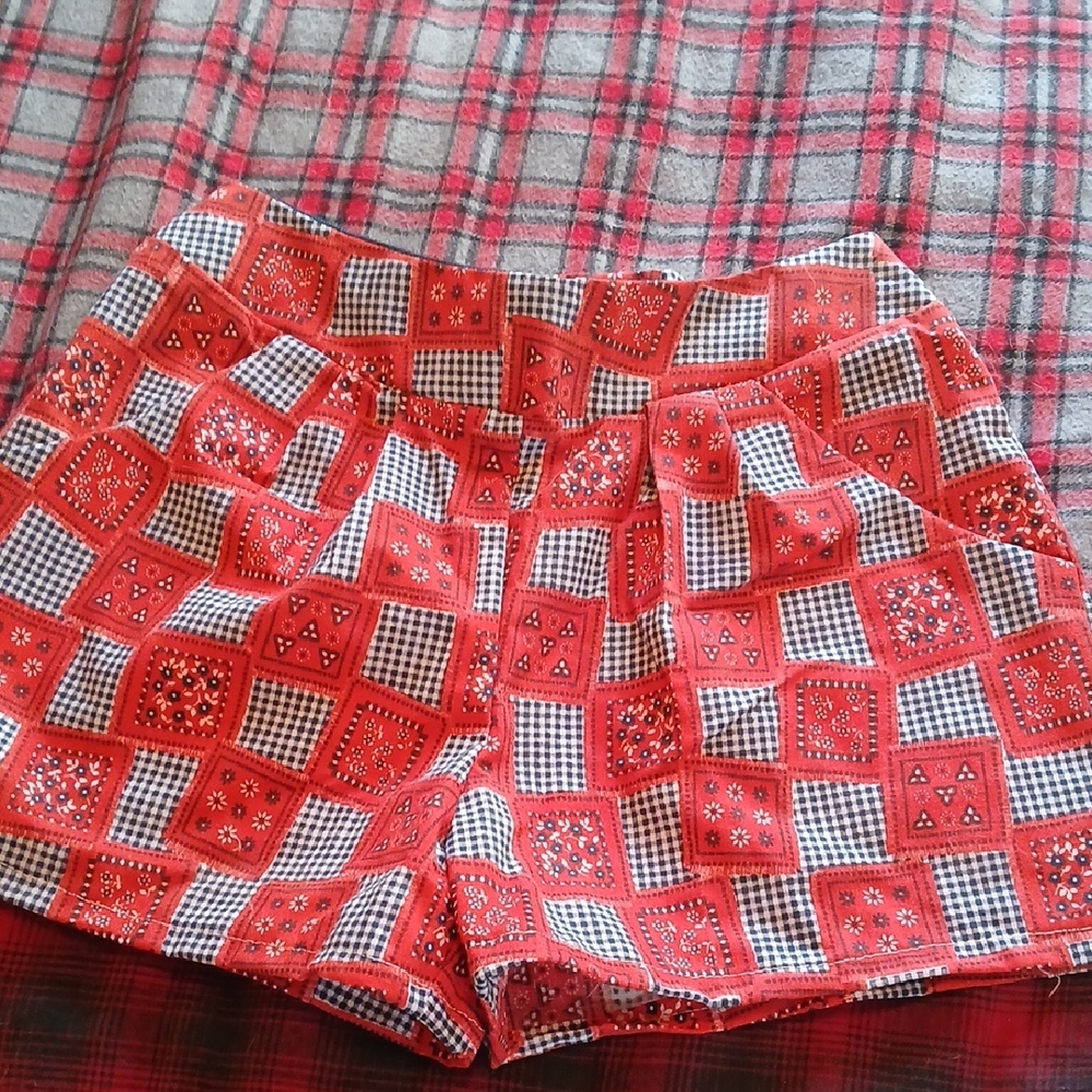 Red Patterned Women's Shorts